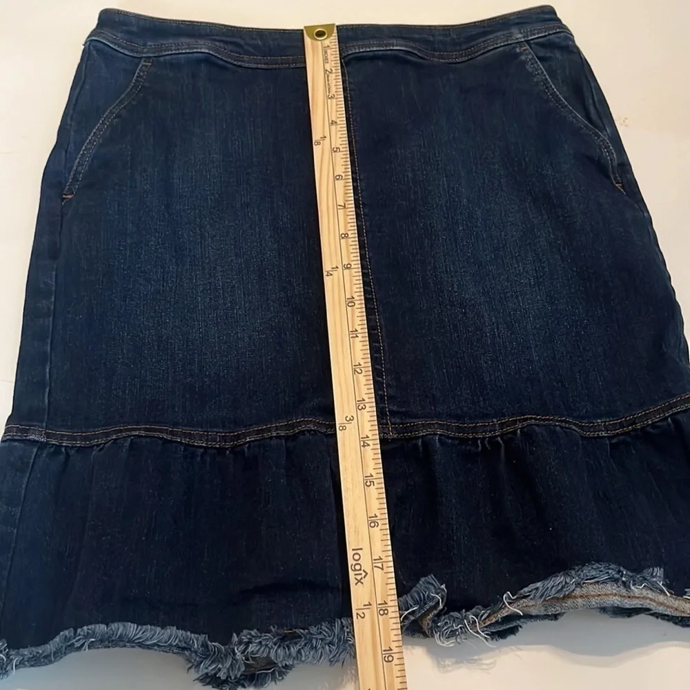 Ann Taylor Petite Mini Denim Peplum Raw Hem Skirt Size 6P